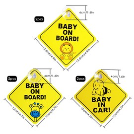 6 Pack Baby on Board Sign for Car,Lion Giraffe Baby Pattern Removable Kids Safety Warning Sticker with Suction Cups