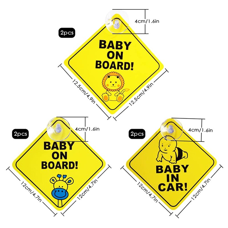 6 Pack Baby on Board Sign for Car,Lion Giraffe Baby