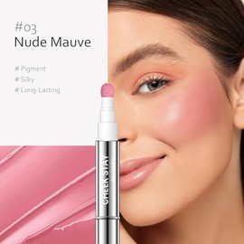 Rubor Líquido en Varita, Rubor Rostro Mate con Aplicador de Cojín, Blush Líquido Cremoso Suave Acabado Brillante Natural Hidratante Mejillas Suaves Cosmética (Nude mauve, 4 ml)