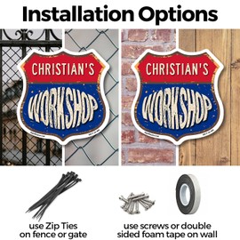 Christian's Workshop 6 inch X 6 inch Shield Shaped Commercial Grade Plastic Sign Weather Resistant, UV Protected To last, Gift for Dads and Uncles Classic Americana Crafted in the USA