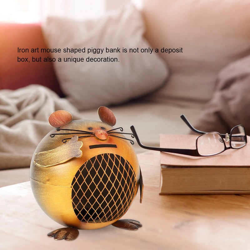 Mouse Shaped Iron Art Coin Bank Box Piggy Bank Table
