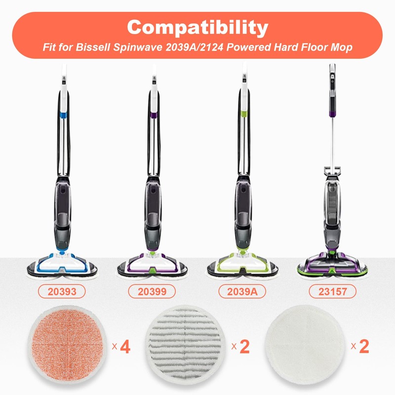 Spinwave Mop Pads Replacement Set Compatible with Bissell Spinwave 2039A