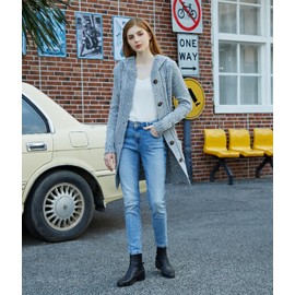 Women's Hooded Open Front Cardigan Long Sleeve Cable Knit Sweaters Outwear with Pockets, Grey, One Size