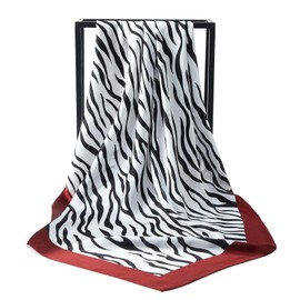 cxzymcln 100% Pure Mulberry Silk Scarf 35 "Square Lightweight Headscarf Sleeping Wrap Hair with Gift Packed (Red zebra stripes)