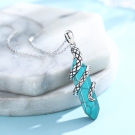 TUGHRA Snake Necklaces for Men Turquoise Hexagonal Quartz Pendant 925 Sterling Silver Healing Necklaces Snake Crystal Spiritual Jewelry Gifts for Women Birthday Christmas Anniversary