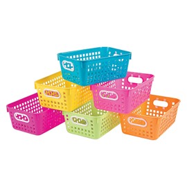 Fun Express Neon Tall Plastic Storage Baskets with Handles - Set of 6 - Classroom, Kids Room, Daycare, Montessori Sorting Bins