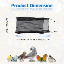 Bird Cage Seed Catcher, Adjustable Bird Cage Skirt, Soft and Airy Mesh Netting Cover for Pets Parrot Parakeet Macaw, Multiple Sizes Colors Fit for Round Square Cages (Black, 78.7x15.7 in/200x40 cm)