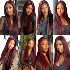 BilltiiWW Red Burgundy Straight Bundles Human Hair Wine Red Human Hair Straight Bundles Brazilian Wet and Wavy Soft Silky for Woman 12 14 16 Inch