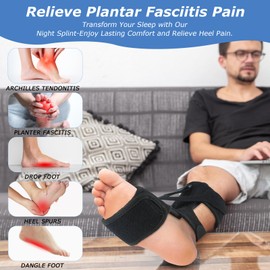 MOCCOOL Plantar Fasciitis Night Splint with Massage Ball & Arch Pads, Foot Brace Support for Achilles Tendonitis, Foot Drop & Heel Spur – Adjustable Night Splint for Women & Men, Black