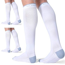 CelerSport 3 Pairs Compression Socks for Men and Women 20-30 mmHg Running Support Socks, White (3 Pack), XX-Large