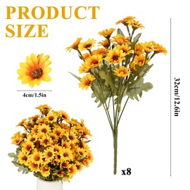 Olgaa 8 Bundles Artificial Yellow Faux Flowers for Outdoor Planters Bulk Fake Mums Plastic Fall Daisy Floral for Home Decor Garden Outdoors Porch Pots Window Box Wedding Decorations (Yellow)