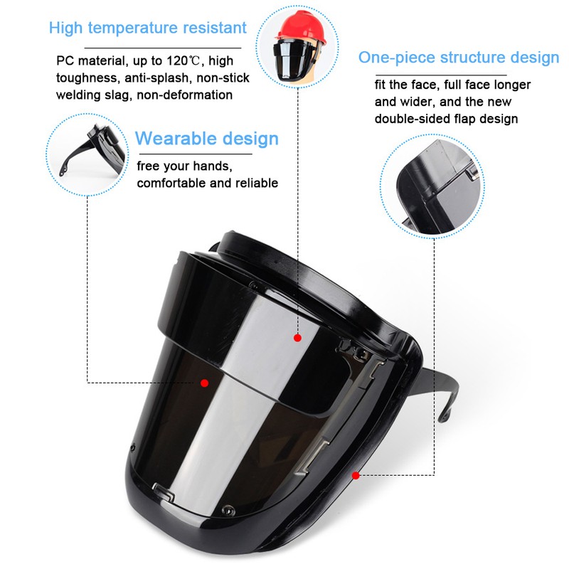 PC Welding Facemask 180° Large View Wearable Welding Facemask 120℃
