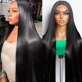 Mziio 13x6 Straight Lace Front Wigs Human Hair 34 Inch 200% Density HD Lace Front with Natural Hairline Pre Plucked Glueless Human Hair Wig For Women