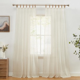 HLC.ME Lena Burlap Flax Linen Semi Sheer Privacy Light Filtering Transparent Window Tab Top Floor Length Thick Curtains Drapery Panels for Office & Living Room, 2 Panels (54 W x 84 L, Natural Linen)