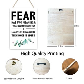 Motivational Quote Wooden Plaque Wall Decor,Fear Has Two Meanings Inspirational Hanging Wood Plaque Sign for Home Office Bedroom Front Door Wall Decor 12'' L x 8'' W