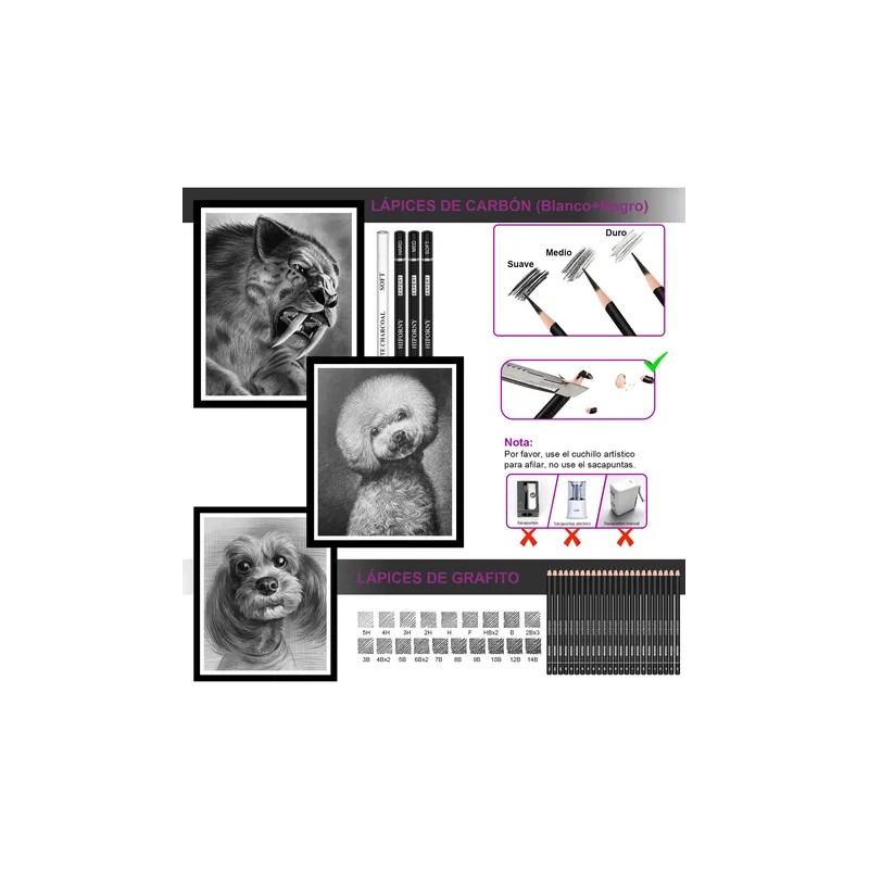 Kit De Dibujo, 58 Unidades, Juego De Lápices Para Bocetos