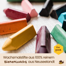 Honeysticks Wax Crayons 100% Pure Beeswax - Non-Toxic Triangular Pens - Wax Painters for Your Toddler 1-3 Years - Food Grade Paints - Handmade - Pack of 10