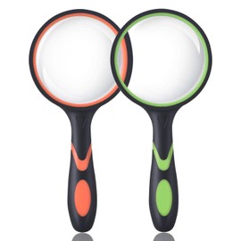 Ocim 2 Pack 75mm 10X Magnifying Glass, Kids Magnifying Glass,Magnifier with Non-Slip Rubber Handle for Seniors Reading and Kids Nature Exploration