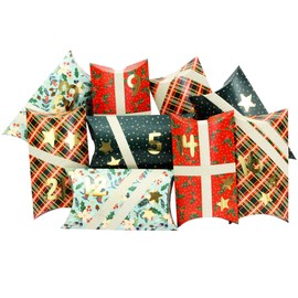 Papierdrachen 24 Advent Calendar Pillow Boxes - with Washi Tape and Golden Number Stickers - 24 Cardboard Cushion Boxes - DIY Advent Calendar for Filling and Designing