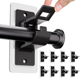 8PCS No Drill Curtain Rod Bracket, Self Adhesive Curtain Rod Holders, No Hole, Multipurpose Curtain Rod Hooks for Bathroom Living Room Kitchen and Bedroom (Black)