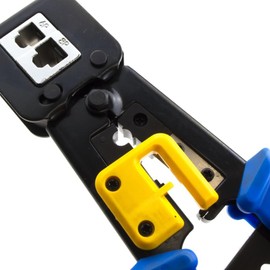 EZ RJ45 Crimp Tool for Cat5e/Cat6, Pass-Through Connectors, Technicians' Choice, Professional Crimping Tool with Wire Stripper and Cutter