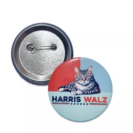 2.25” Harris Walz 2024 Cat Lady Pinback Button Kamala Campaign USA Election Vote