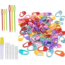 Frypay 100 Pcs Colorful Stitch Markers for Crochet, 19 Pcs Darning Needles for Yarn, Crochet Stitch Markers, Stitch Markers for Knitting, Sewing and Weaving with Storage CaseCase
