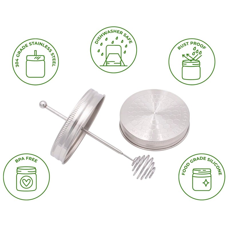 Stainless Steel Honey Dipper by Mason Jar Lifestyle (Wide Mouth)