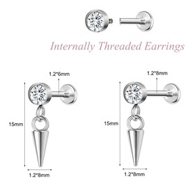 AoedeJ Stainless Steel Flat Back Earrings Internally Threaded Labret Flat Nose Stud Silver Screw Back Earrings for Women (Style 3 Silver)