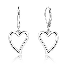 Sterling Silver Heart Dangle Earrings for Women Trendy Openwork Silver Heart Drop Hypoallergenic Love Heart Dangle Leverback Earings