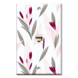 Art Plates - One Port RJ45 Ethernet decorative printed keystone style wall plate. Works with Cat5 through Cat8 cables. Female to Female Connection. - Purple and Pink Flower Toss