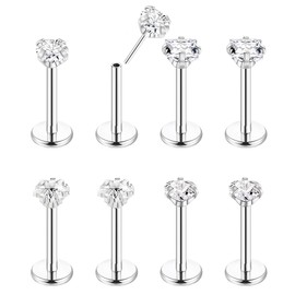 NICEIGHT 8Pcs 18G Stainless Steel Threadless Push in Nose Rings Studs for Women CZ Tragus Earring Set Labret Monroe Medusa Piercing Lip Ring Cartilage Tragus Helix Studs 8mm W