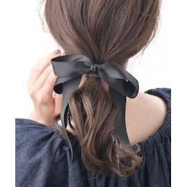 VINGTAINE H-479 Long Ribbon Hair Elastic Pony Hook Hair Cuffs Hair Hook, Adult Cute, Women's Hair Accessory, Black