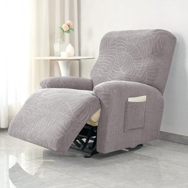 HFCNMY Water Repellent Recliner Chair Covers,4 Picecs Stretch Knitted Jacquard Recliner Cover Washable Recliner Slipcovers Chair Covers with Elastic Bottom Light Gray
