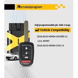 Remote2program Add 2 Keys DIY Programming Car Key Kit and Uncut Car Key Replacement for Honda Accord LX/LX-S/Sport/Civic LX with FCC: MLBHLIK6-1TA (4 BUTTON/MLBHLIK6-1TA)