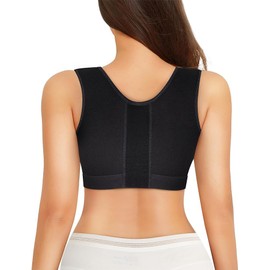 Nebility Women Front Closure Compression Bras for Post Surgery Mastectomy Support with Adjustable Straps Wirefree Sports Bras (Large, Black)