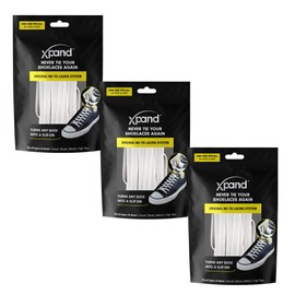 Xpand No Tie Shoelaces System with Elastic Laces - One Size Fits All Adult and Kids Shoes (Pack of 3) (White - White - White)