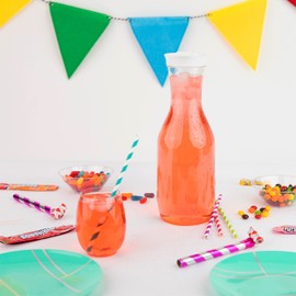 Clear Plastic Water Pitchers Carafes with Flip top Lids Heavy Duty Beverage Pitcher Jug for Juice or iced Coffee Great for Mimosa bar Restuarants ot Schools (3, 50 OZ)