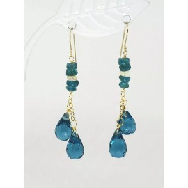Semper Unique 14k Yellow Gold Apatite Briolette and Ethiopian Opal Cluster Dangle Earrings