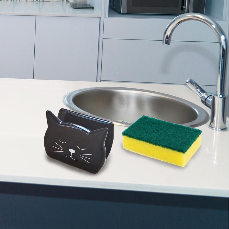 Asivtoki Sponge Holder, Dish Sponge Holder, Ceramic Sponge Caddy, Cat