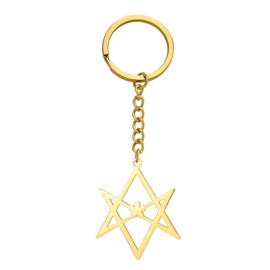 EUEAVAN Unicursal Hexagram Symbol Keyring 6-Pointed Star Key Ring Occult Satanic Religion Talisman for Women Men, gold, M