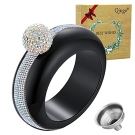 Qingo Flask Bracelet Bangle Flask Creative Stainless 304 Steeland Hip Flask Funnel Set For Women 3.5 oz (Black Rhinestones)