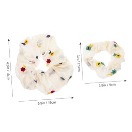 Healvian 2pcs Large Embroidered Floral Hair Scrunchies Elastic Hair Ties for Women and Girls Cute Fabric Accessories for Ponytails Weddings and Everyday Use