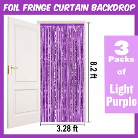 3 Pack 3.28x8.2 ft Light Purple Tinsel Foil Fringe Curtains Party Decoration Backdrop, Streamers Curtains Backdrop for Photo Booth, Christmas, New Year Eve, Birthday, Disco, Event Party Supplies