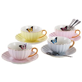 Jusalpha® Elegant Tea Cup and Saucer Set-Coffee Cup Set with Saucer and Spoon FD-TCS03-4COLOR