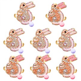 Easter Napkin Rings Set of 8, Rhinestone Easter Bunny Napkin Holder Rings for Table Place Setting Spring Holiday Table Decor (Style F)