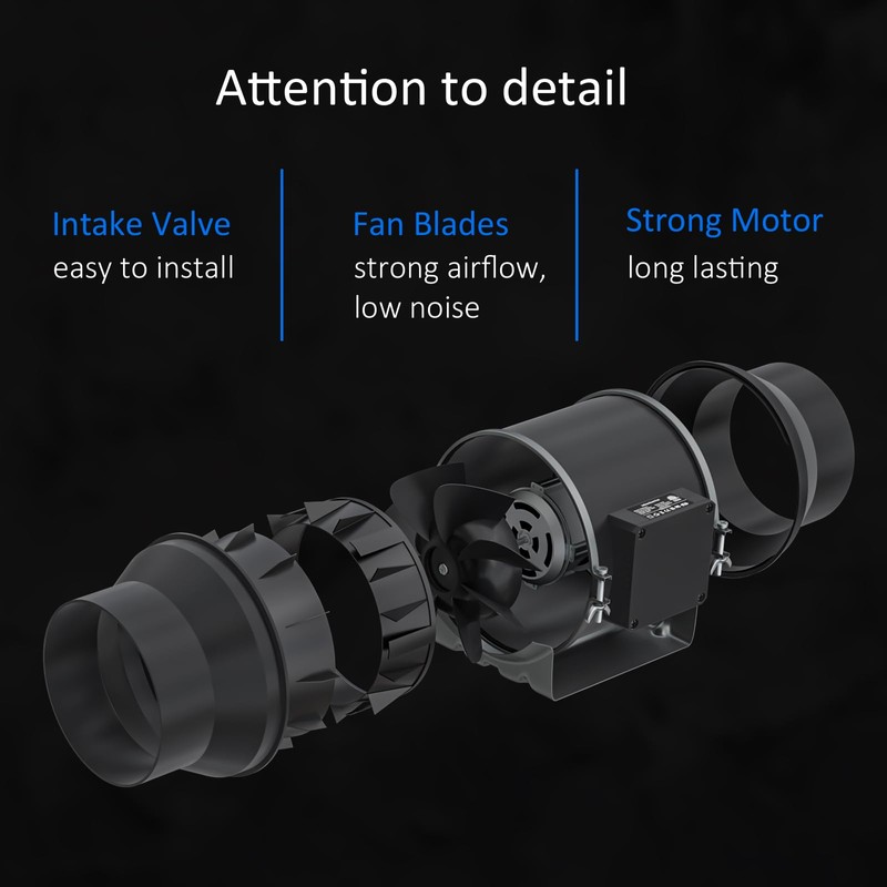 Toolazy Inline Duct Fan, Quiet 6" 405 CFM Ventilation Exhaust