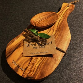 What the Art!® Olive Wood "Serrano" Size M | Olive Wood Chopping Board Including Dipping Bowls | Handmade | Approx. 30 x 15 x 2 cm | Cheese Board - Serving Board - Bread Board - Snack Board