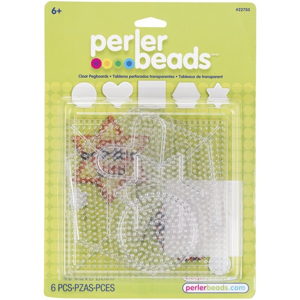 Perler Beads Assorted Small and Large Pegboards for Kid's Crafts - (5) clear Perler pegboards, (1) sheet of reusable ironing paper, 6 pcs