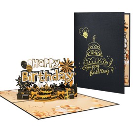Happy Birthday Pop-Up Greeting Card,Black Gold Birthday Cards 3D Pop Up Cards,Pop up Happy Birthday Card Greeting Cards With Envelopes 3D Pop Up Birthday Cards for Him Her Men Women Birthday Gifts